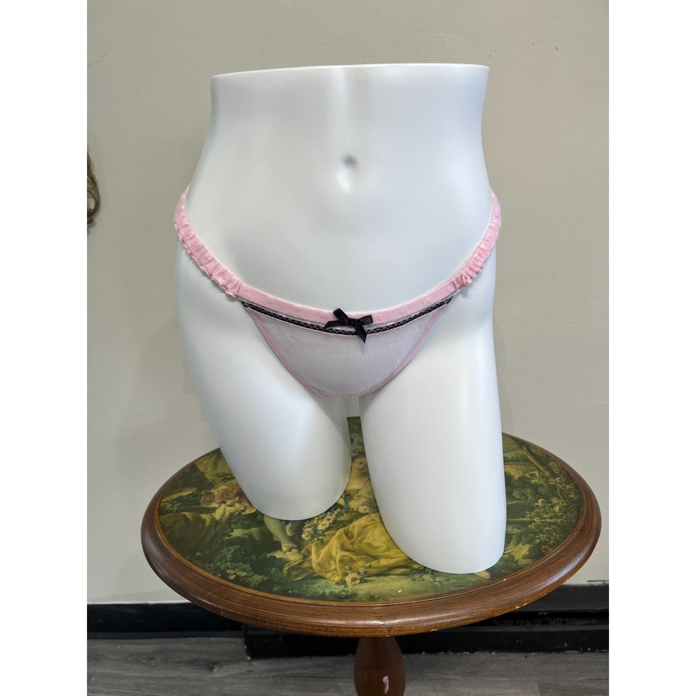 Victoria's Secret Sexy Little Things Vintage Pink Lace Mesh Thong Panty Size L